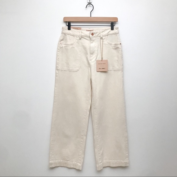 Like New | DL1961 Anthropologie Hepburn Cropped Wide-Leg Jeans in Cream - Picture 7 of 13